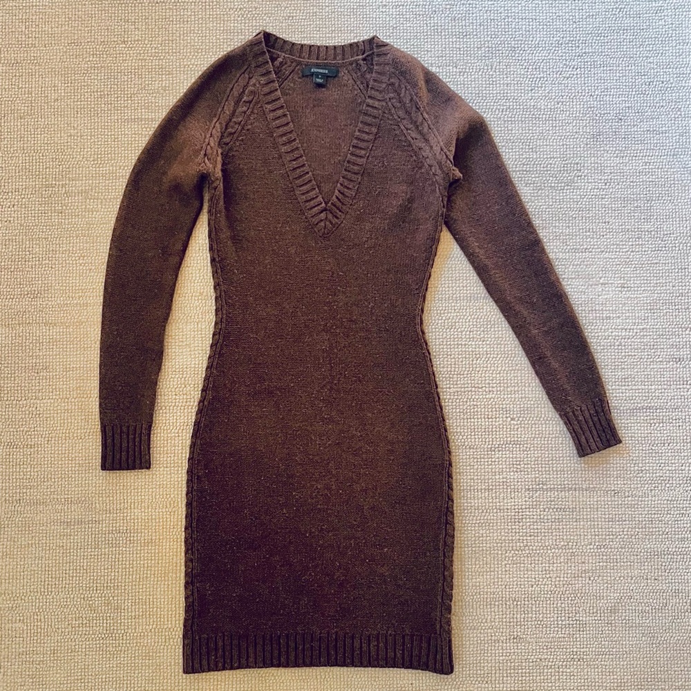 Merino Wool Blend Sweater Dress in Chocolates - Small